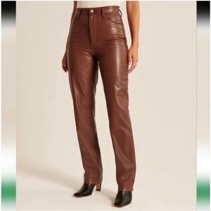 NEW Abercrombie & Fitch 90s Straight Pant Vegan Leather Brown Size 26 Short NWT